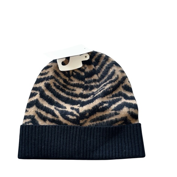 NWT Michael Kors Women's Animal Print Knit beanie Black Carmel Size One - Picture 2 of 6
